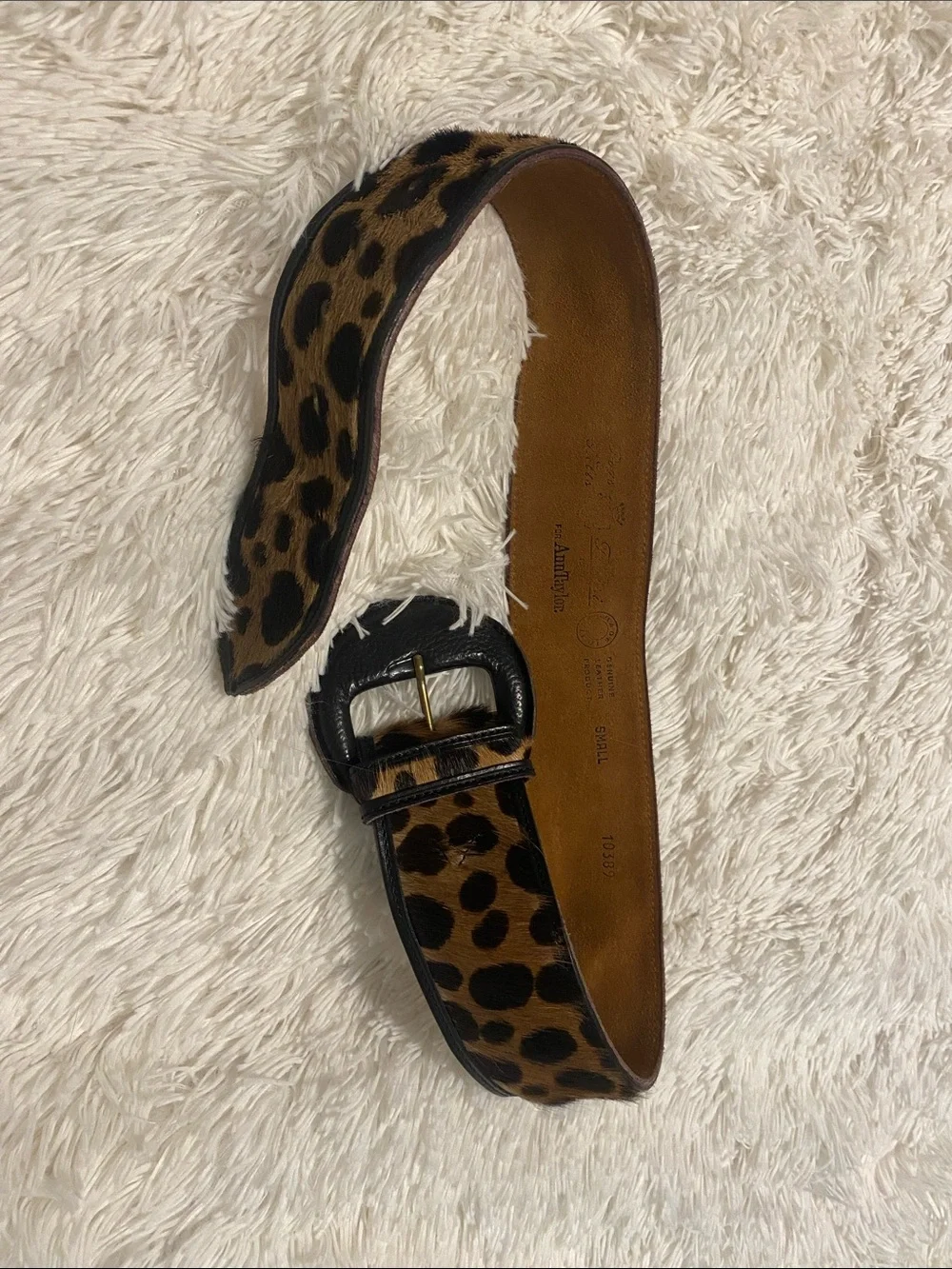 Ann Taylor Leopard Print Calf Hair Belt with Black Trim